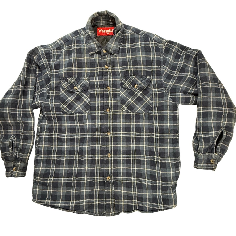 Wrangler Mens Blue Plaid Quilted Lined Flannel Shirt Jacket Size M‎ RN130273